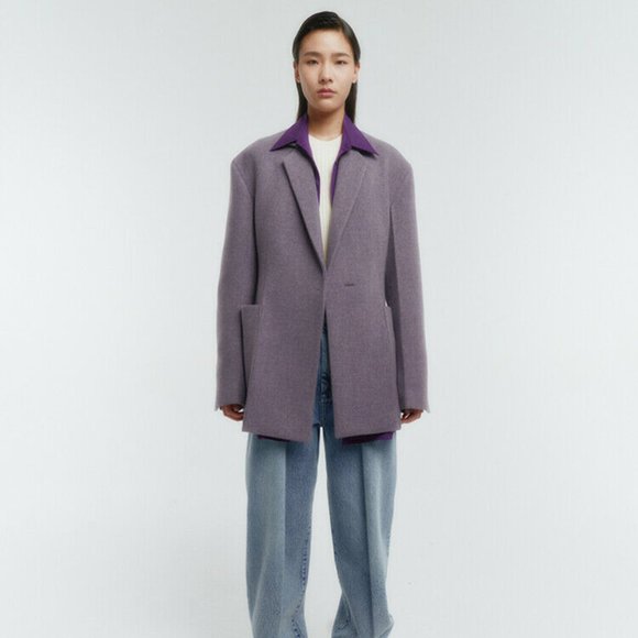 BNWT CHICJOC The Timeless Hourglass Wool Blazer Coat size 36 in purple - Picture 1 of 16